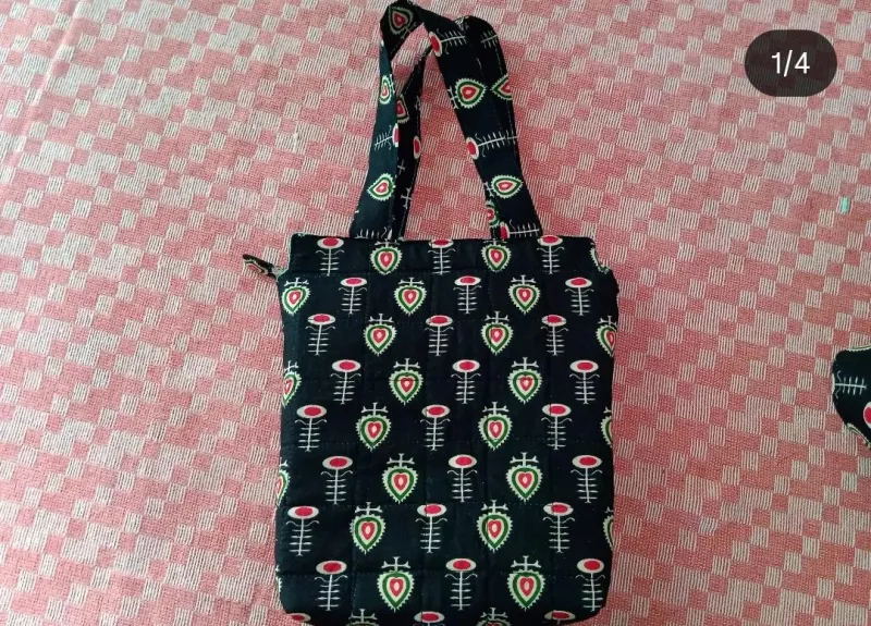 Handmade Printed Fabric Tote Bag with Zipper Closure